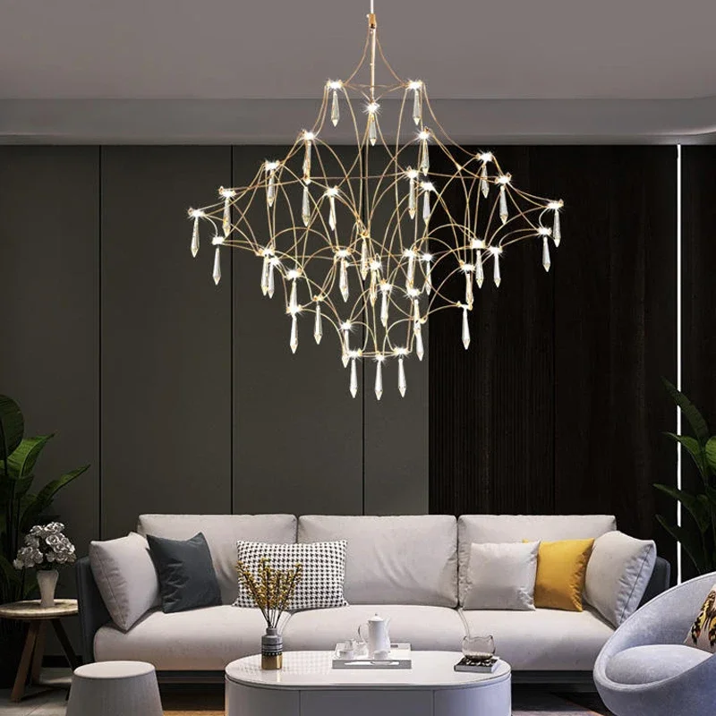 Modern led chandelier for living room light cube design hang crystal lamp luxury home decor suspension cristal lustre