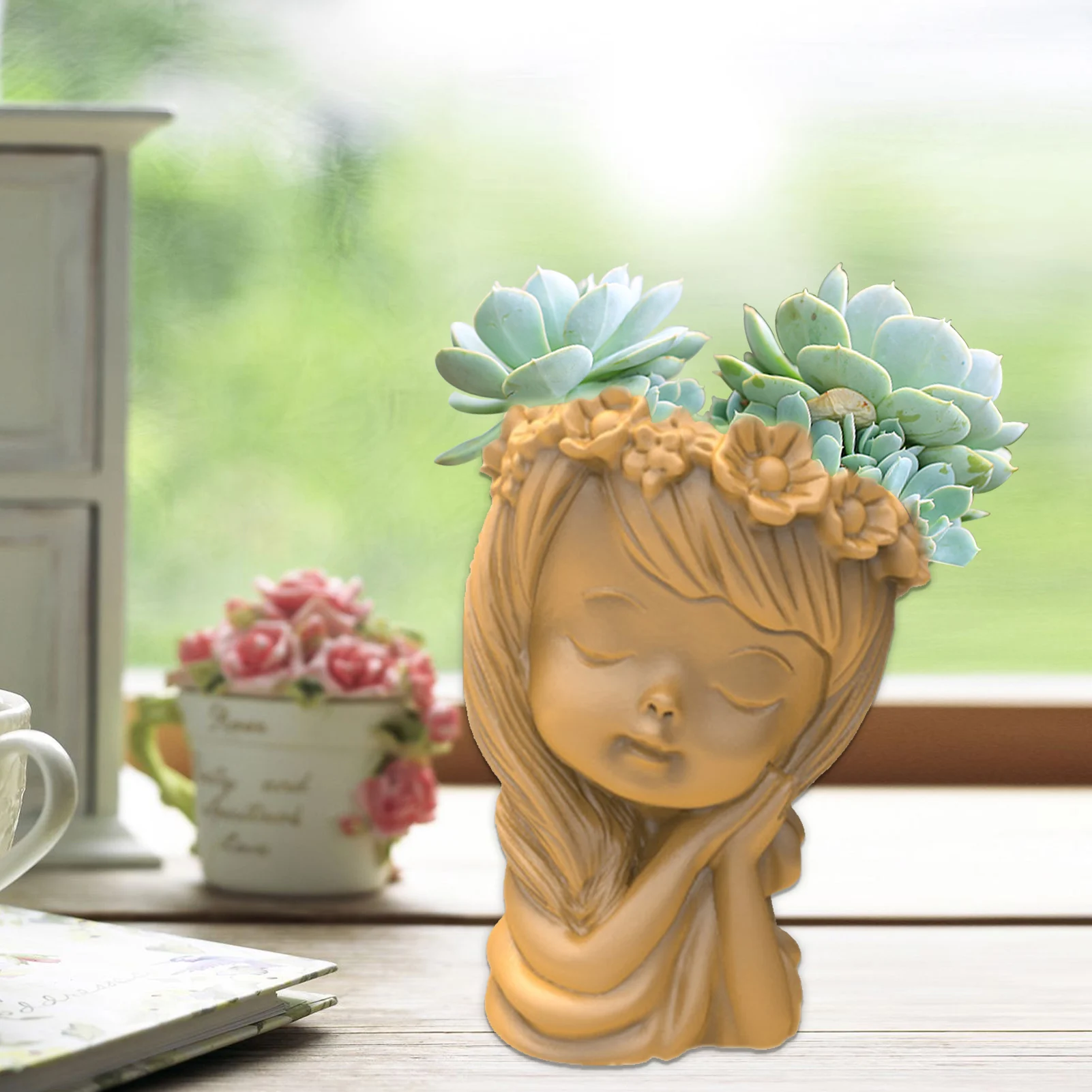 3D Sleeping Girl Head Cement Vase Mould DIY Concrete Flower Pot Silicone Planter Molds Garden Decorating Craft