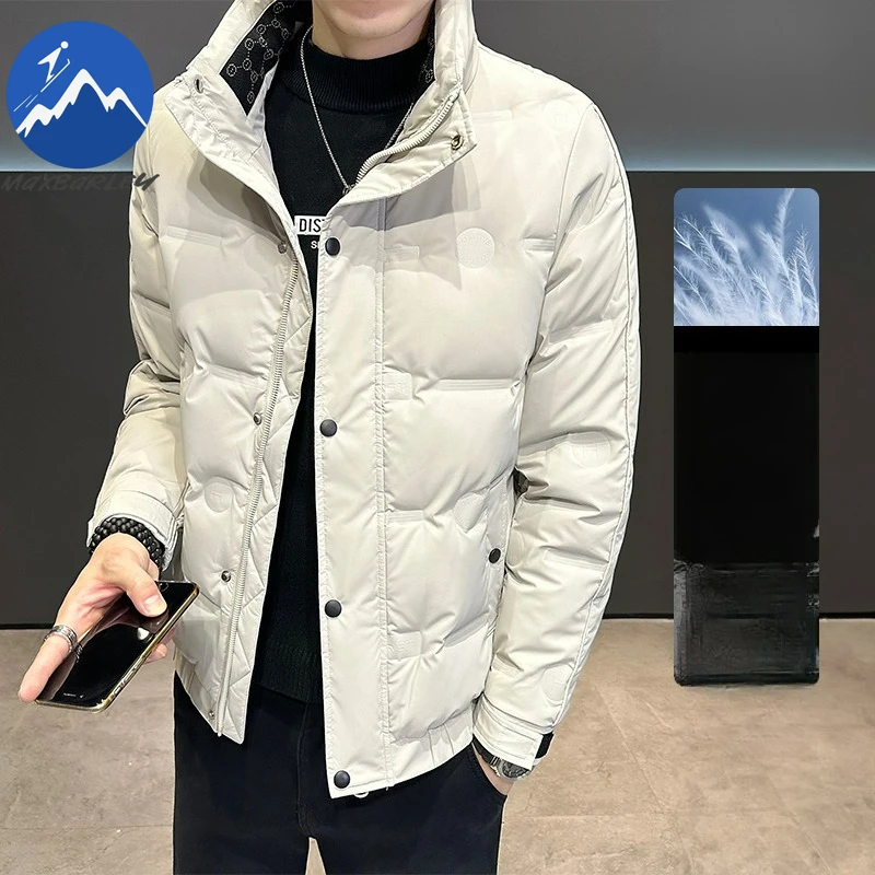 Maxbarley Mens Short Down Jacket Fashion Stand Collar Outdoor Work Lightweight Puffer Coat Business Casual Windproof Winter Coat
