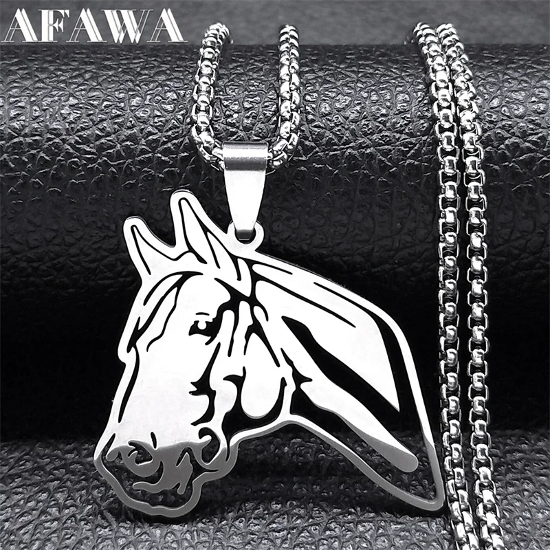 Trendy Horse Pendant Necklace for Women Men Stainless Steel Silver Color Animal Horses Chain Party Gift Jewelry collier N9741S02