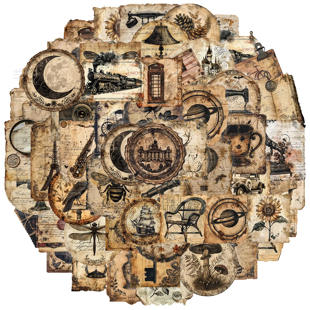 

10/30/50pcs Transparent Vintage Manuscript Label Stickers Aesthetic Art Decals for Notebook Phone Stationery Cool Sticker Decor