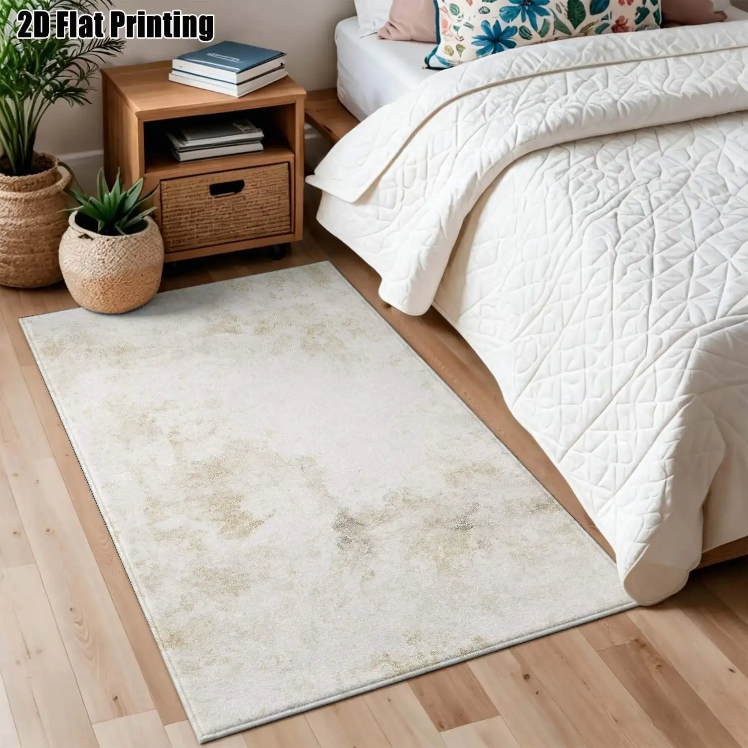 1Pc 2D Printed Beige White Retro Abstract Nordic/Instagram Style Carpet, Machine Washable, Multiple Sizes, for Entrance, Living Room, Bedroom, Dining Room, Study, Home Decor
