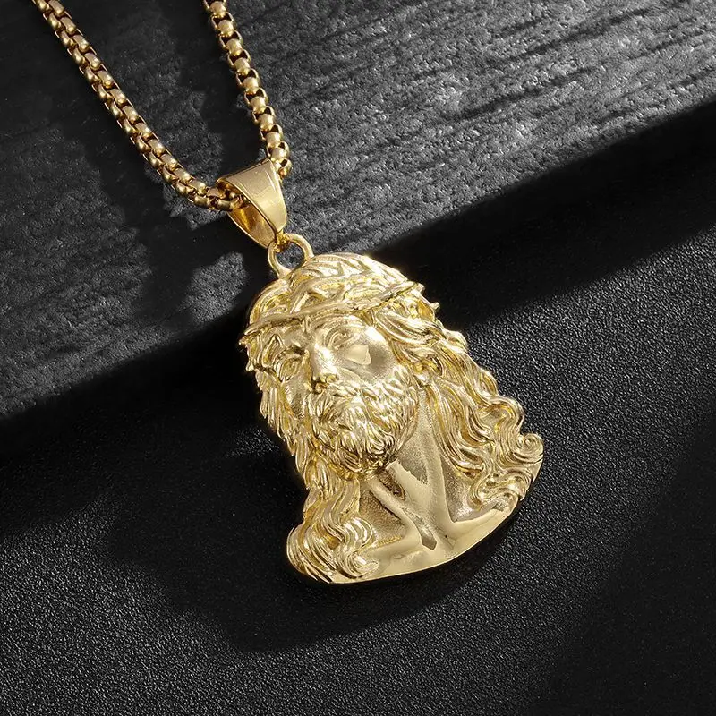 Hip Hop Bling Iced Out Stainless Steel JESUS PIECE Pendants Necklace for Men Rapper Jewelry Gold Silver Color