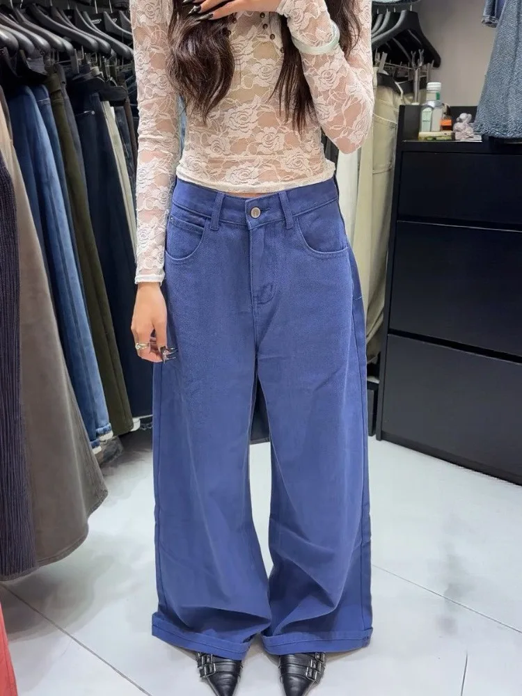 Vintage American Retro Sexy Plus Size Wide Leg Jeans Women High Waist Washed Denim Baggy Loose Fit Slim Fit Casual Streetwear