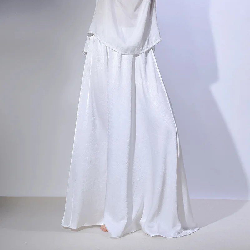 Real Photo Good Quality Women Summer Elegant Satin White Long Skirts High Waist A-Line Boho Maxi Skirts Faldas Femme Streetwear