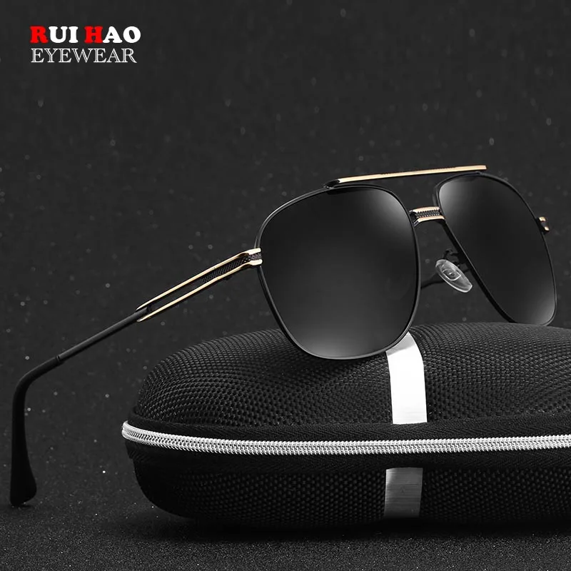 

Rui Hao Eyewear Rectangle Sunglasses Men Retro Driving Polarized Sunglasses Women Sun Glasses UV Pilot Glasses Design New KM0882