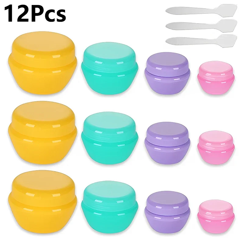 12Pcs Mini Empty Plastic Jar Pots Refillable Colorful Face Cream Containers Travel Portable Lotion Bottles With Cream Scoop