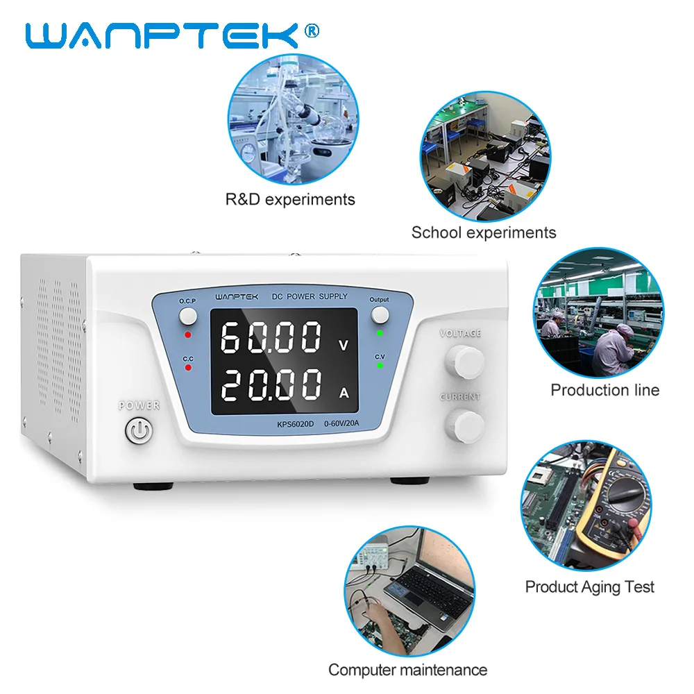 Wanptek Ajustável dc Fonte de Alimentação 60v 20a Metal Anodização Banco Laboratório Fonte Estabilizada Interruptor Alimentação 30v10a 500w 1000w Diy