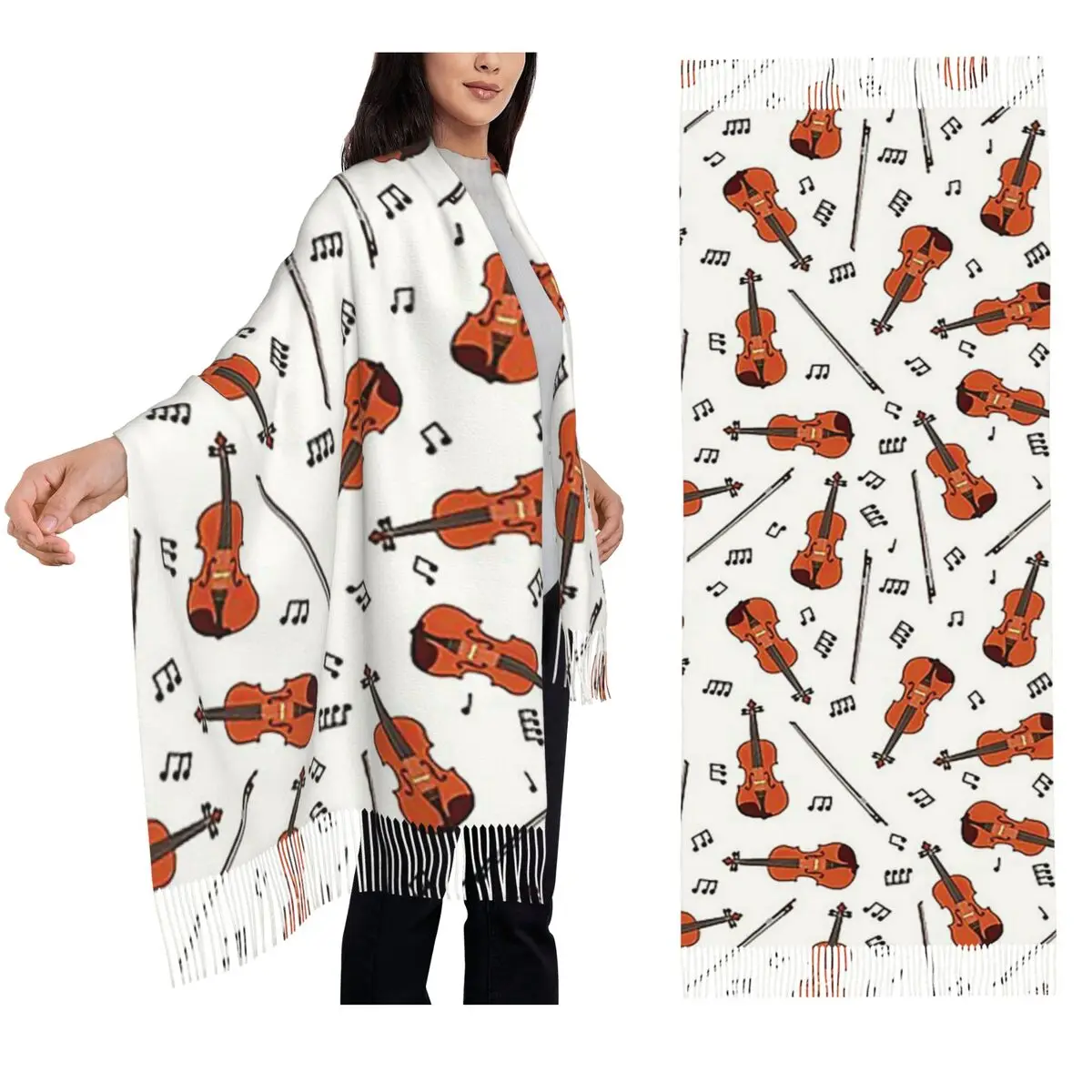 

Violin And Music Notes Scarf Tassel Scarves Women Soft Warm Shawls and Wraps Long Fall Winter Shawl Wrap