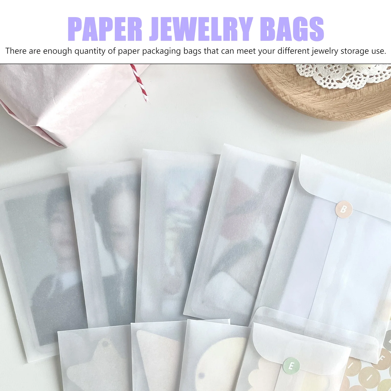 

30Pcs Jewelry Storage Organizer Bags Translucent Paper Waterproof Bags for Earrings Rings Packaging Jewelry Bag