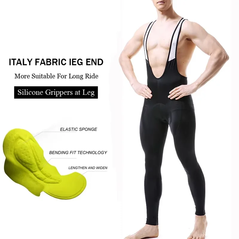 X‑TIGER Herren-Fahrrad-Latzhose mit 5D Coolmax-Gel-Polster, atmungsaktiv, schnelltrocknend, reflektierend, lange Hose für Mountainbike und Rennrad