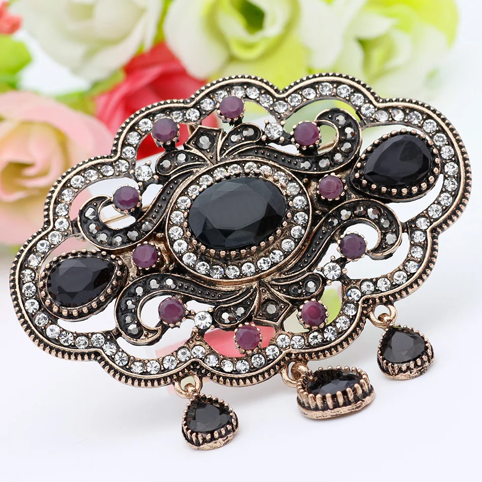 Neovisson Luxuriant Turkish Round Hollow Flower Antique Brooch Women Ethnic Vintage Corsage Festival Jewerly Love Gift