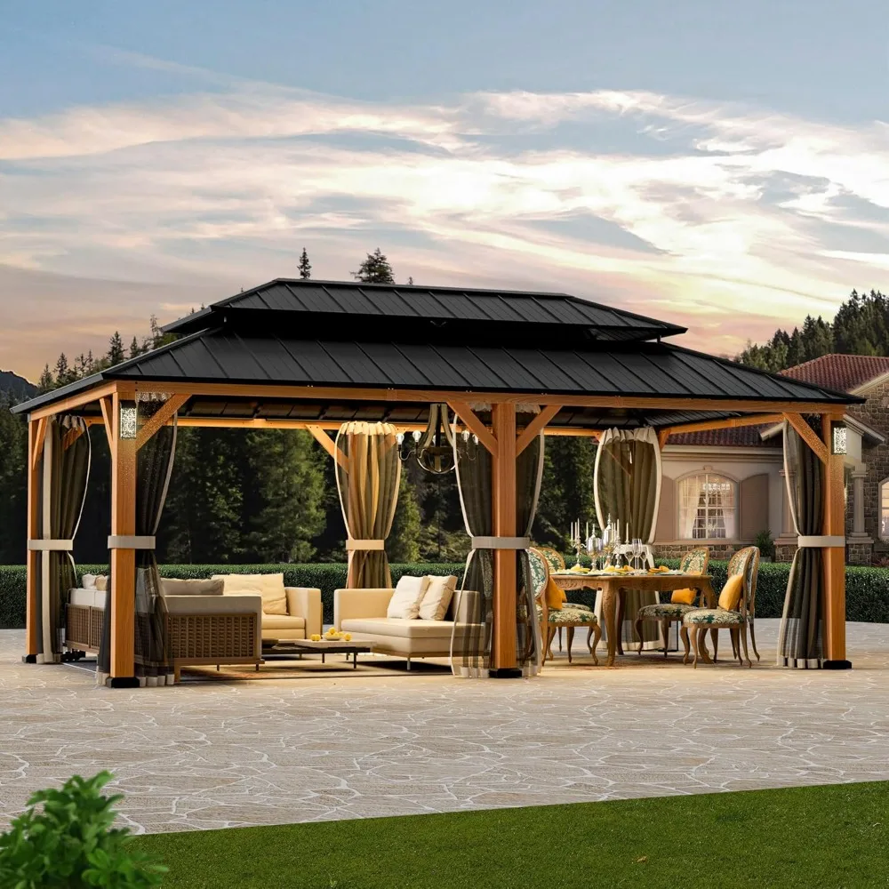 Modern Shade The Horizon Permanent Hardtop Gazebo 12' X 20' W/ 4 LED Lights, Outdoor Gazebo