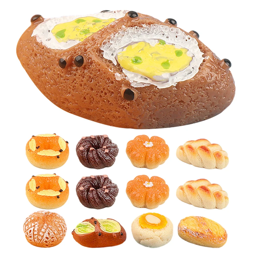 

18Pcs Resin Simulation Bread Mini House Breads Decor Accessories Realistic Artificial Breads for Showcase Desktop Decoration