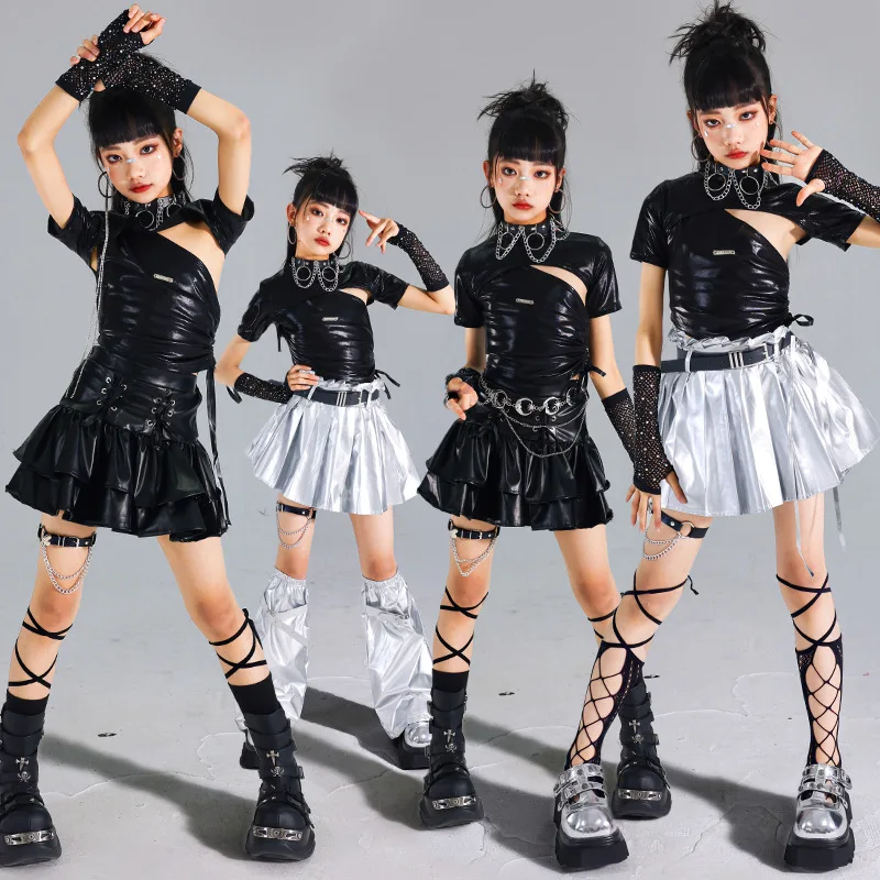 ملابس رقص الجاز Kpop مرحلة الأداء الفتيات ملابس الأطفال العصرية البدلة مشرق المحاصيل الأعلى السراويل الاطفال عرض الرقص زي #3