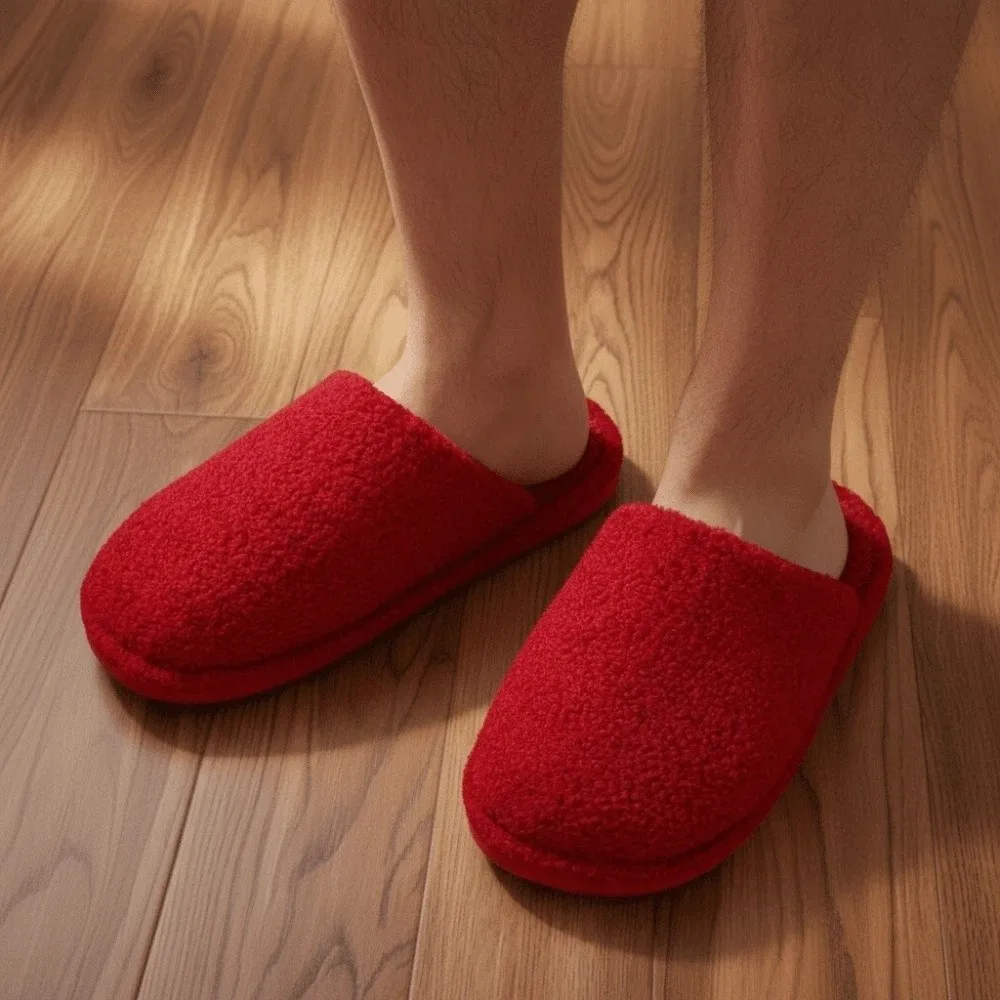 House Shoes Soft New Year Slippers Thickened PVC Red Cotton Slippers Solid Color Home Cotton Shoes Newlywed