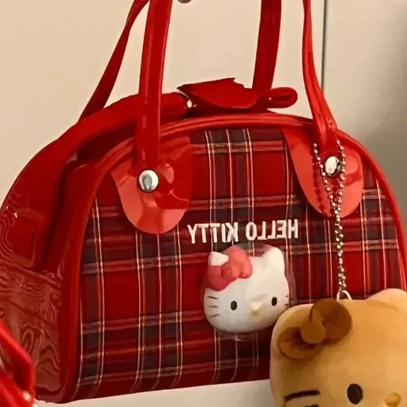 Sanrio Hello Kitty Fashion Mini Handbag Adjustable Strap Cartoon Themed Retro Crossbody Bag Exquisite Red Compact Girl Heart Bag