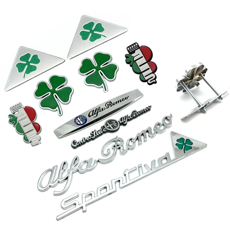 Adesivo in metallo 3D Baule posteriore Distintivo Logo Cappuccio Griglia anteriore Emblema per Alfa Romeo Sportiva Quatrefoil Parafango laterale Decal Car Styling