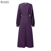 ZANZEA modeste Hijabs Abaya Robes longues femmes musulmanes Ramadan col rond plissé lanterne manches couleur unie volants a-ligne Robes 3XL 3