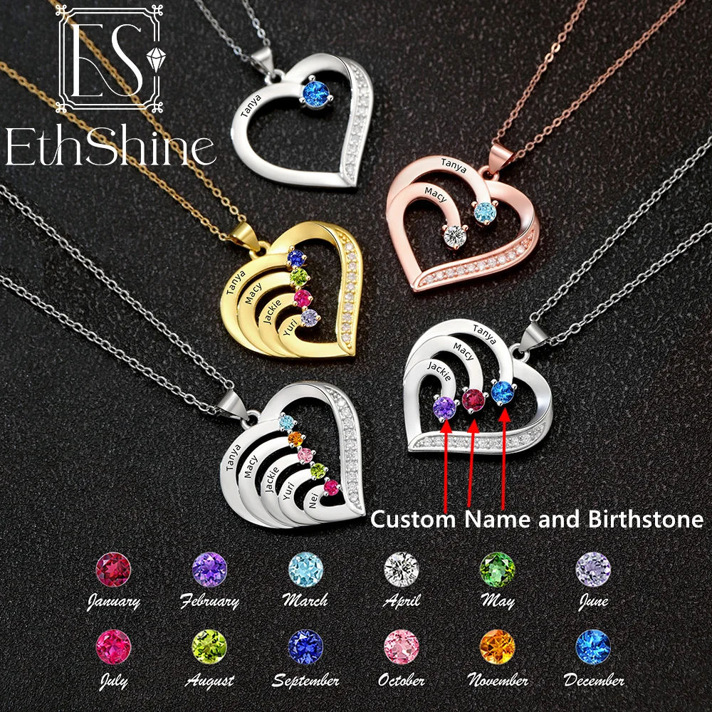 

Custom Name Necklace with Birthstones Engraved Names Heart Necklace for Women Wife Girlfriend Birthday Christmas Jewelry Gifts