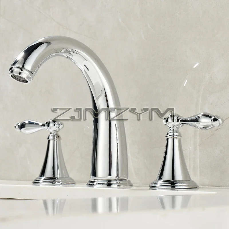 Basin Faucet 3 Holes Dual Control Bathroom Sink Faucet Deck Mounted Cold Hot Vintage Mixer Taps Bathtub Faucet