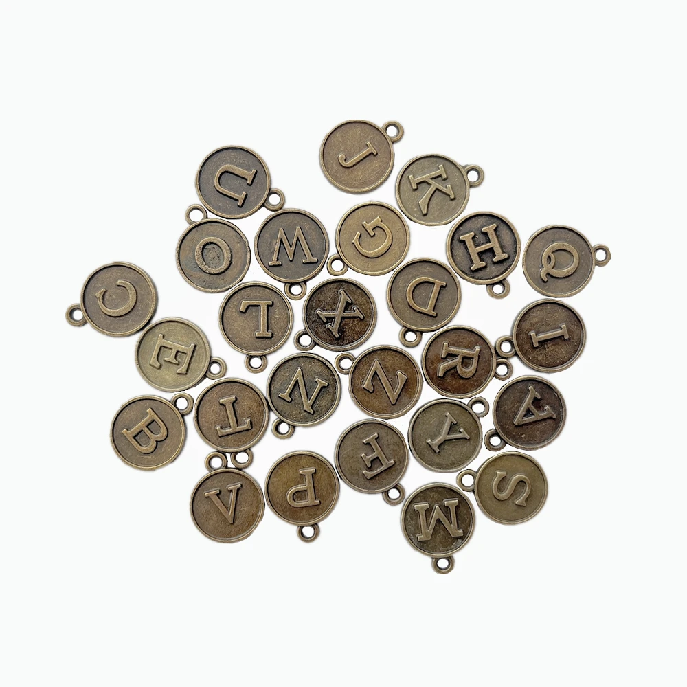 26PCS TimHoltz Style Vintage Round Metal English alphabet Pendant Accessories DIY Scrapbook Decorative Materials