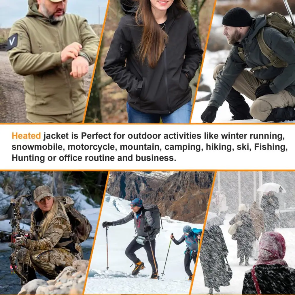 Winter Heated Jacket 7 Zone USB Electric Heating Jacket Washed Warm Jacket Man Women Camping Hiking Coat Thermal Clothing