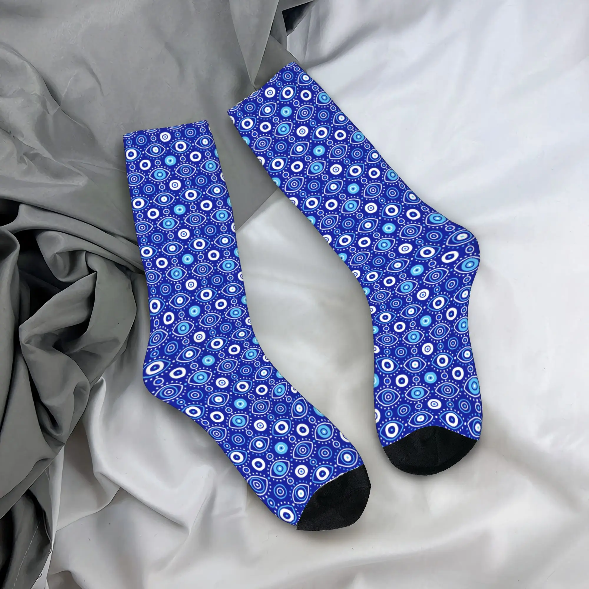 Custom Evil Eye Ethnic Pattern Mystic Greek Amulet Turkish Stockings  Novelty Socks Winter Non Slip Socks Men Medium Soft Socks