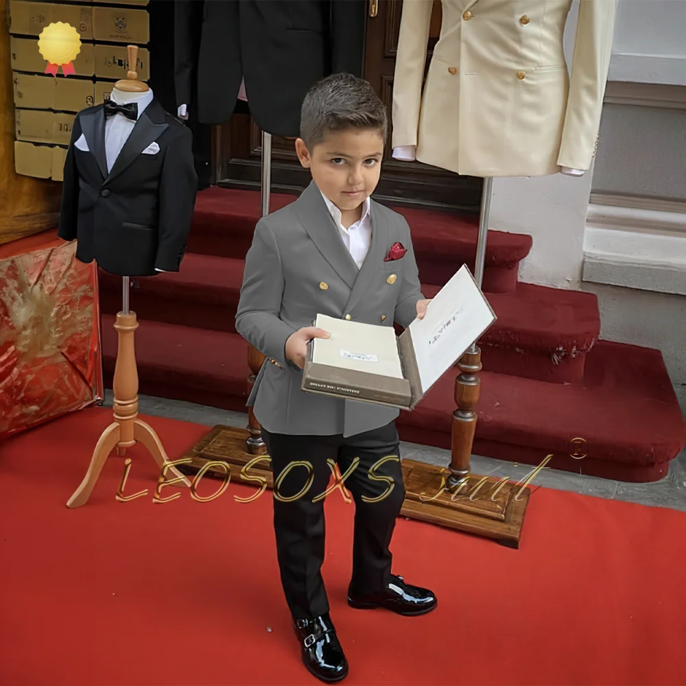 Boy's Double-Breasted Suit and Trousers Set, Suitable for Ages 3-16, Customized Tailcoat Ensemble for Wedding Formalwear