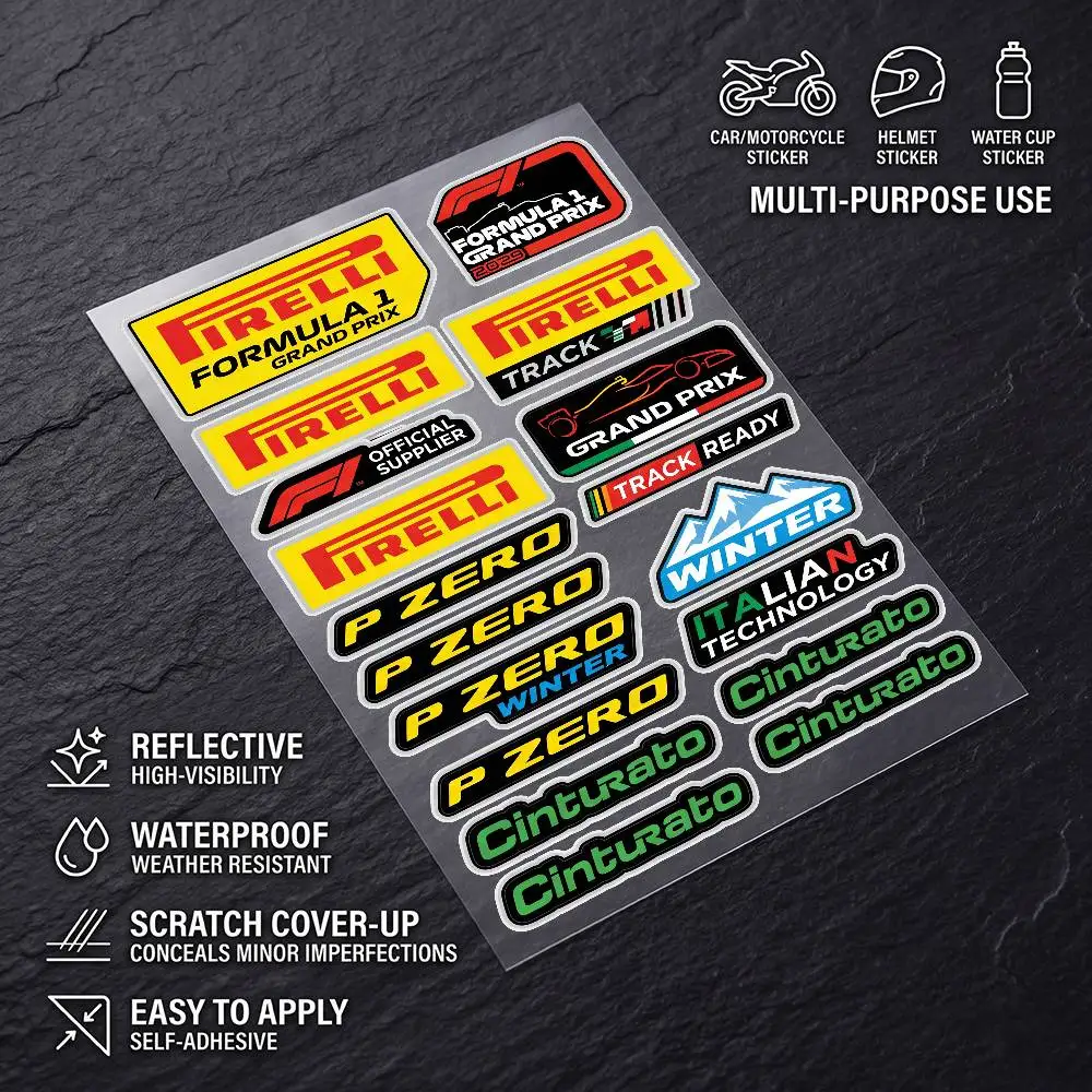Pegatinas decorativas reflectantes impermeables multiusos de PIRELLI para coche, bicicleta, casco, taza, refrigerador