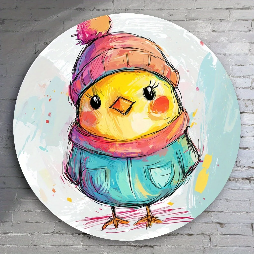 2D Flat - [2D Flat] 2D Plane - Colorful Cartoon Chick, Size 19.99X19.99 cm, Using a Round Iron Poster Design, Depicting a Fashio