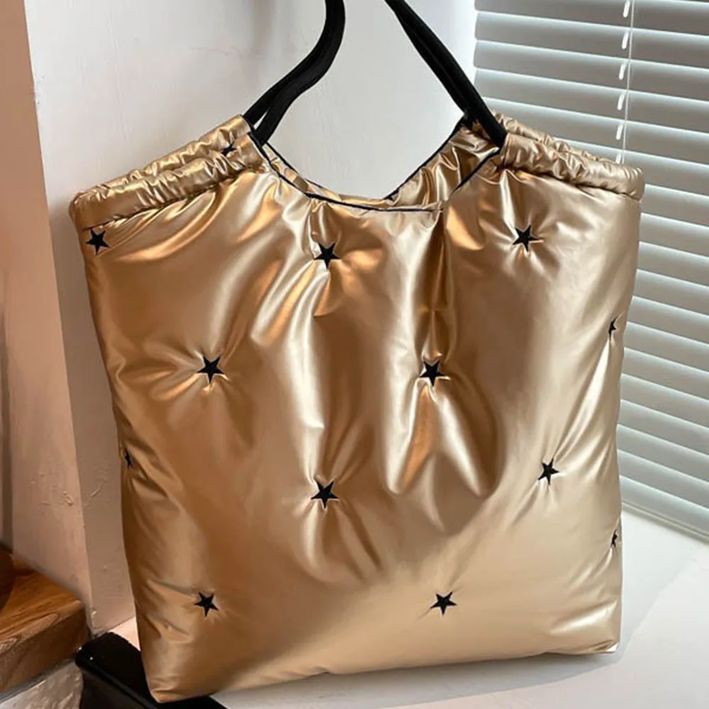 Star Pattern Glossy Tote Bag Faux Leather Large Capacity Womens Shoulder Bag Simple Style Luxury Underarm Bag for Women Use