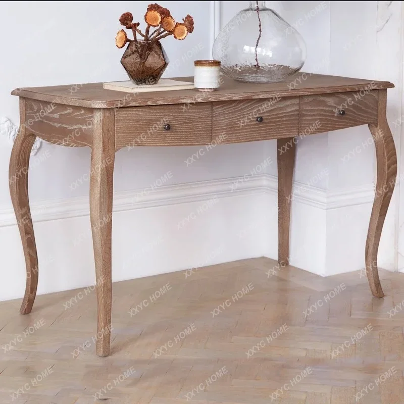 Retro  solid wood computer desk  villa writing desk Small apartment home desk