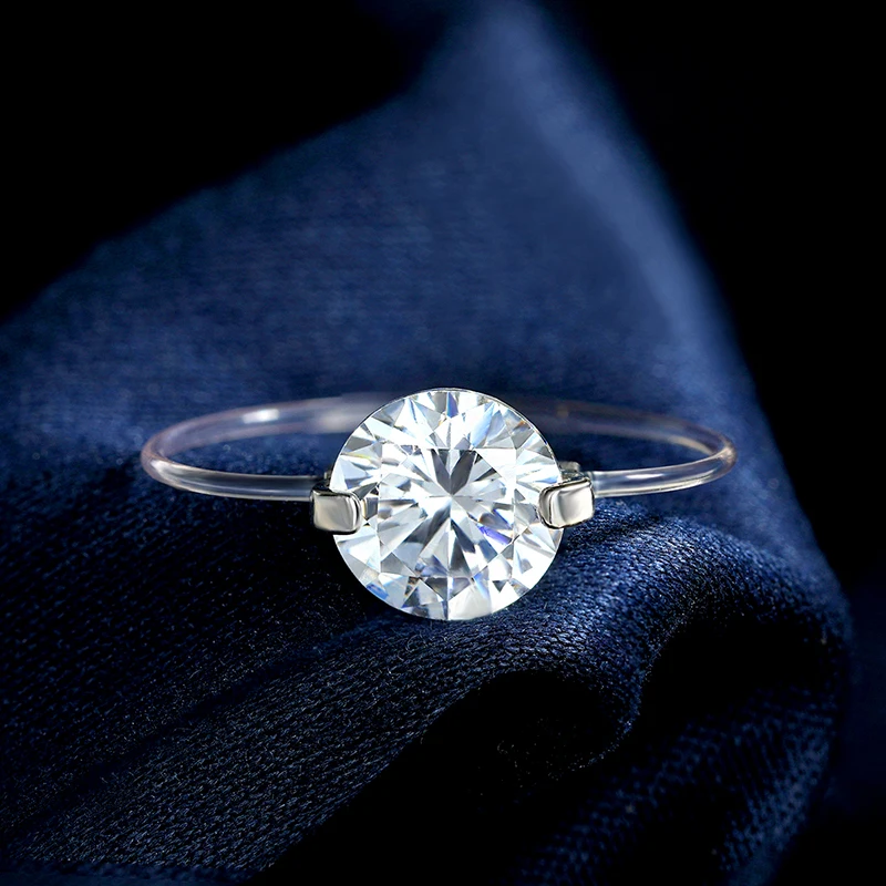 1/2ct Transparent Fishing Line Moissanite Wedding Band Sterling Silver Ring with GRA Certificate Eternity Diamond Ring for Women