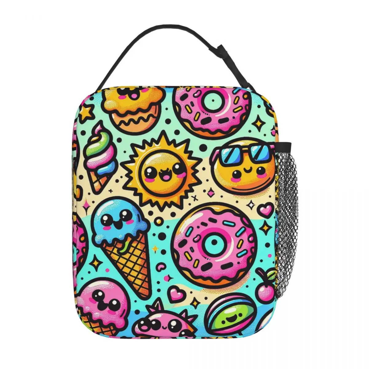Cartoon Donut Ice Cream Pattern Insulated Lunch Bag for Women Kids Leakproof Food Boxes Thermal Lunch Box Tote