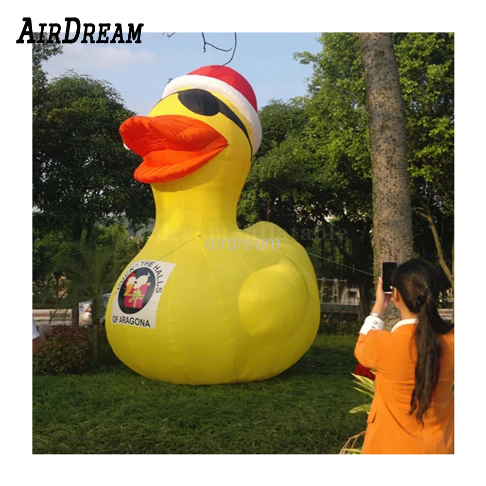 

Cute Giant PVC Yellow Inflatable Duck Replica 3/4/6/8m with red hat Air Blown Animal Mascot Model For Park And Pool Decoration