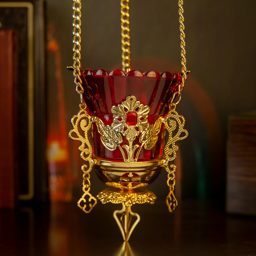 Orthodox Western Church vigil Lamp Small Hanging Lampada With Chain High Quality By Hand Made Golden Plating