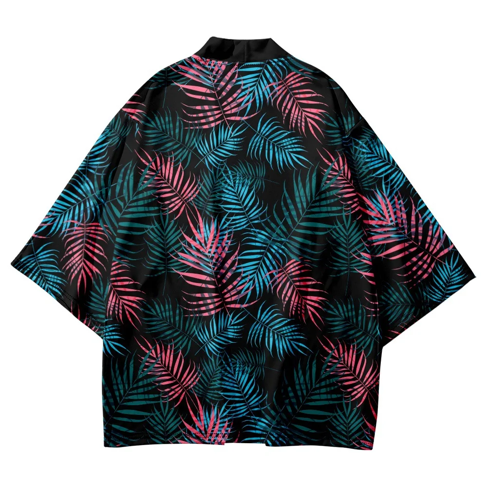 

Harajuku Leaves Print Haori Fashion Beach Yukata Japanese Cardigan Kimono Streetwear Women Men Shirts Top Plus Size 6XL 5XL