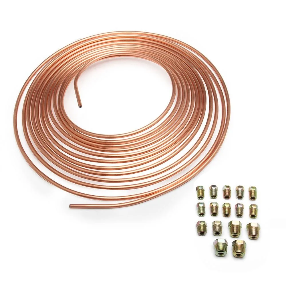 Repair Kit 25FT 7.62m Car Roll Tube Coil with Tube Screw Cap Copper Nickel Brake Pipe 3/16\