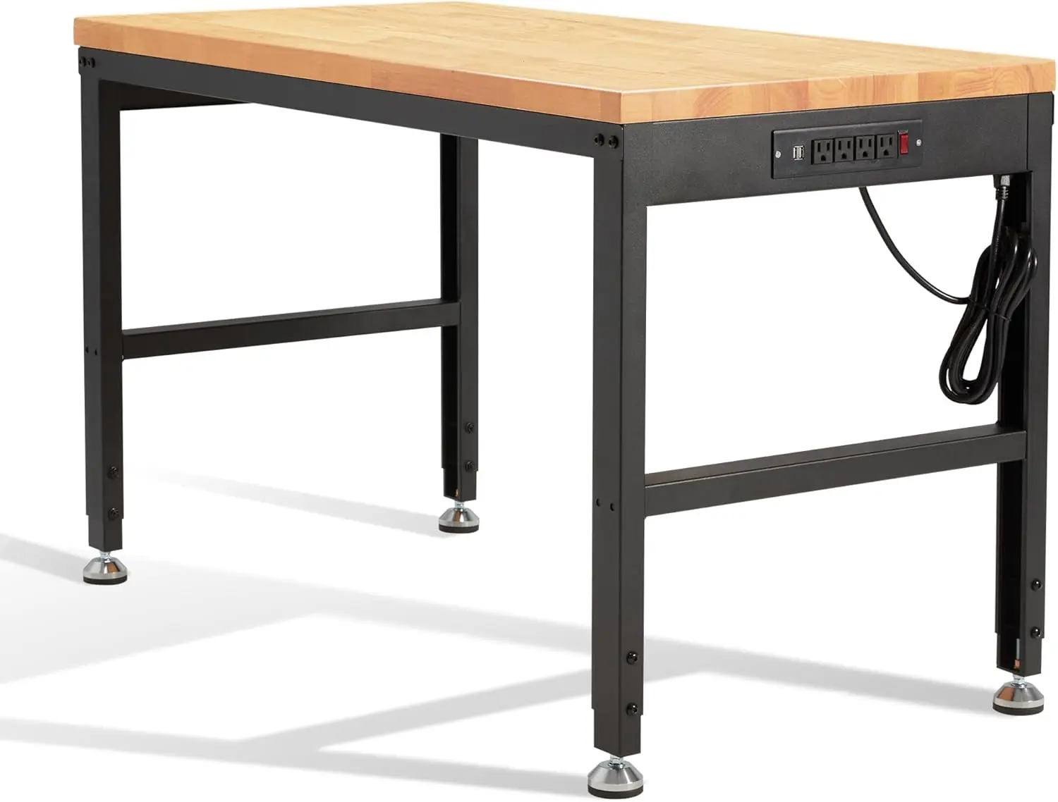 HABUTWAY Height Adjustable Workbench 48"x 24" 2000 Lbs Capacity Oak Wood Work Station Heavy-Duty Work Benches with Power Outlets