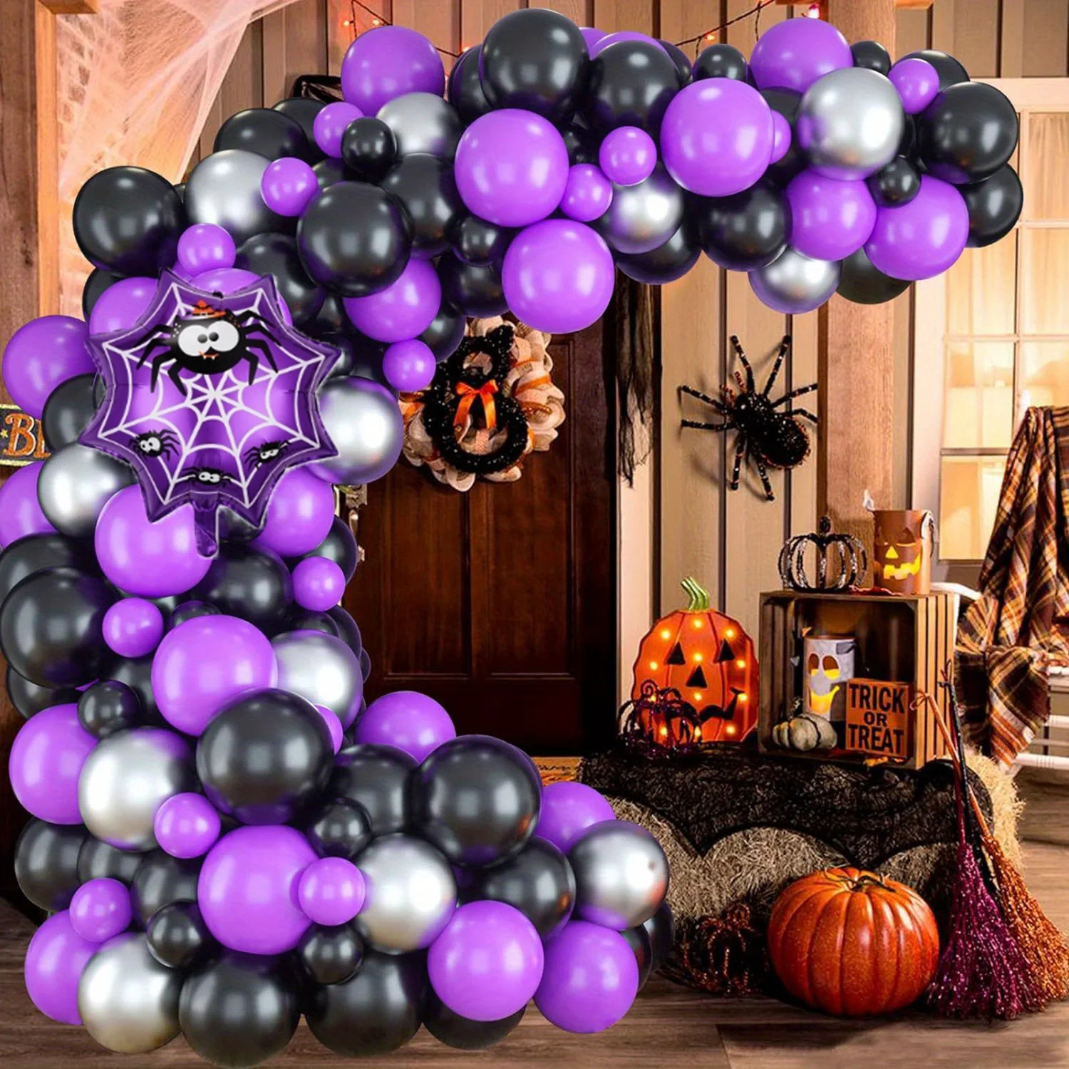 111-teilige Ballongirlande für gruselige Halloween-Party-Dekoration, Geburtstagsballondekoration und Event-Feierzubehör