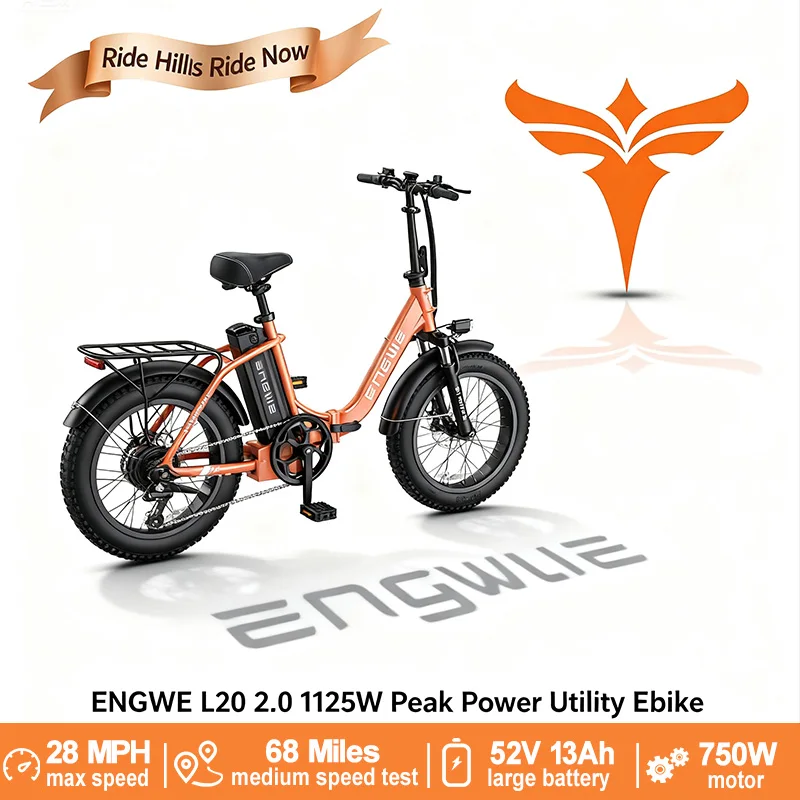 

ENGWE L20 2.0 Folding E-Bike, 750W Motor 52V 13Ah, 20"x3" Fat Tires, 28MPH 68Mi Range, 265LBS Load, for Women & Commuting