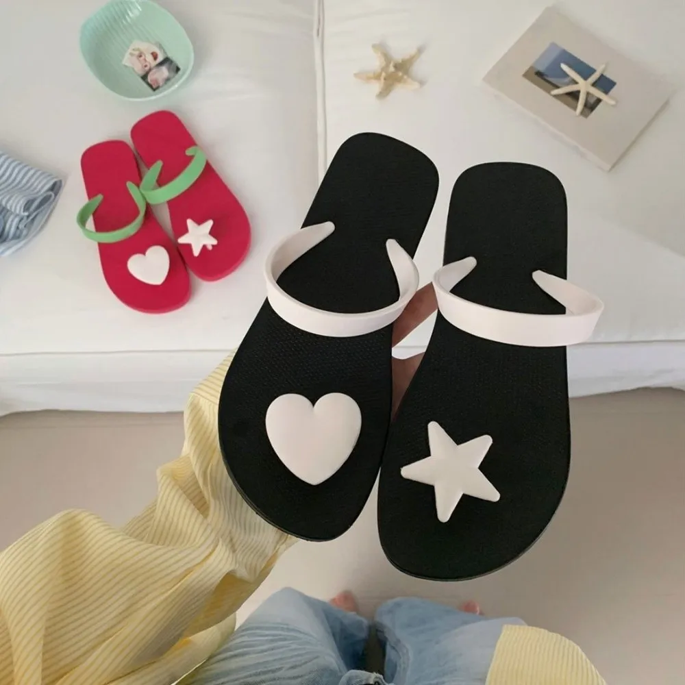 عطلة عادية ستار القلب الوجه يتخبط مقاوم للماء شقة شاطئ البحر الصنادل أحذية عدم الانزلاق عطلة نعال شاطئ في الهواء الطلق