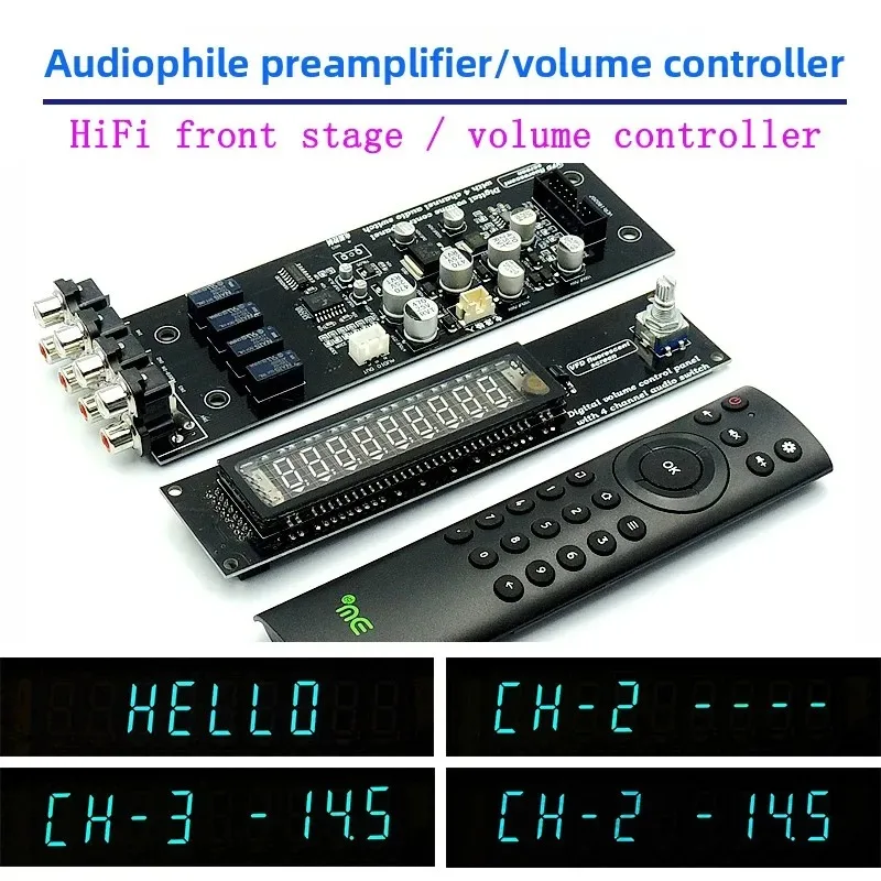VFD Digital Display Volume Control Board Remote Controlled Preamp Module 4 Channel Audio Input Source Selector Board