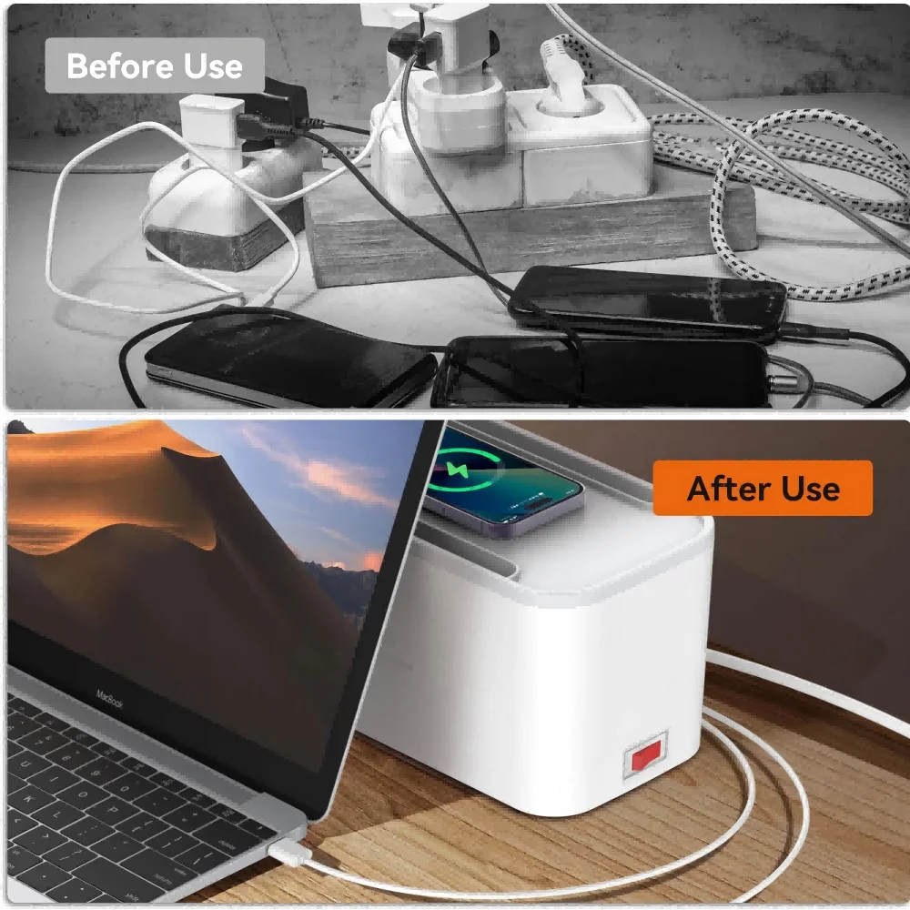 LDNIO EU Power Strip Management Box Network Filter Pop Socket 3 USB Multi Outlet Extension Cable 2M Surge protector Plug Adapter