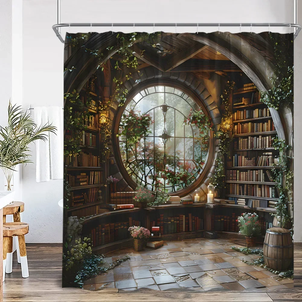 

Винтажная библиотека, занавеска для душа, средневековая учебная антикварная занавеска для ванны, украшение для кабинета, полиэстеровая занавеска для душа