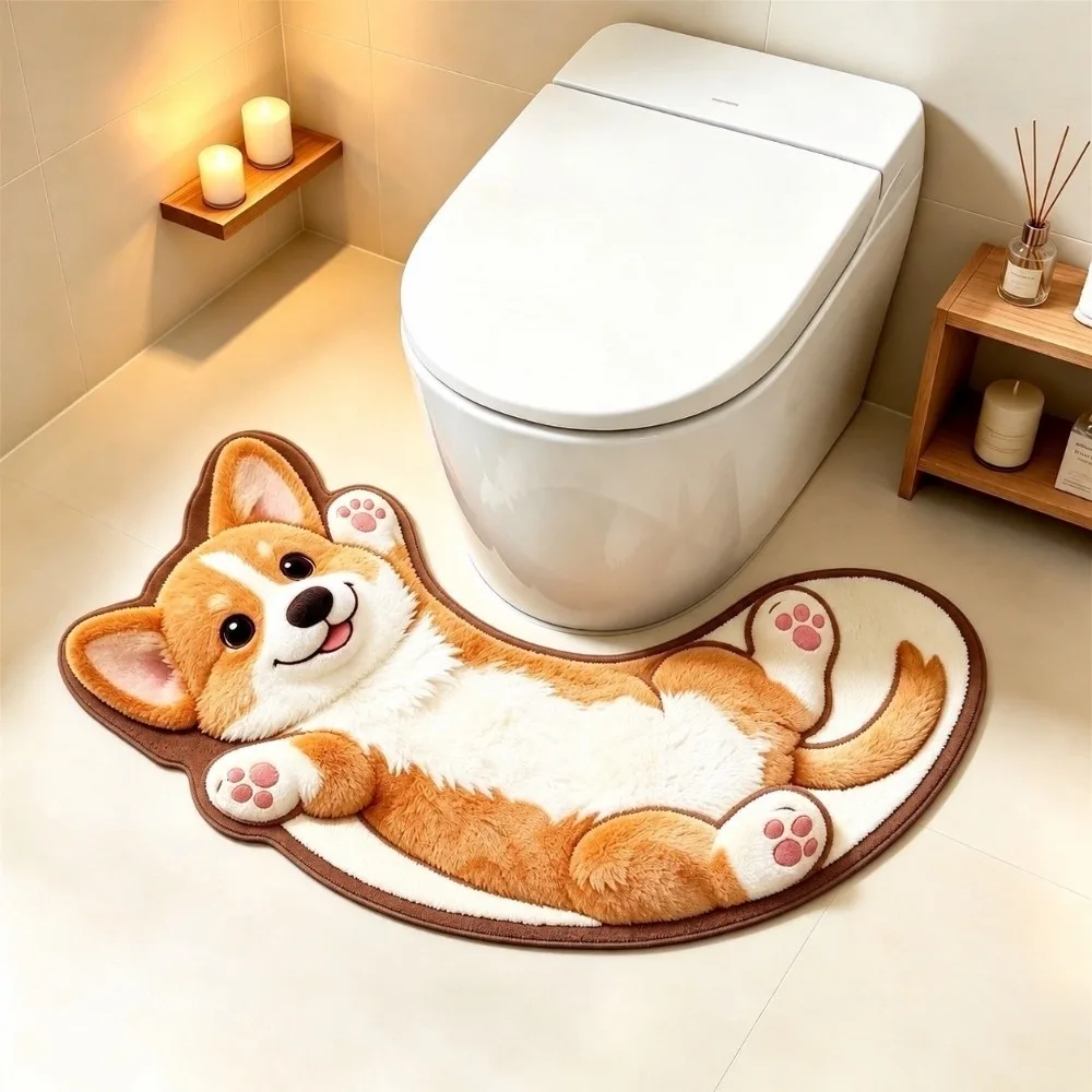 Adorable Imitation Cashmere Animals Toilet Rugs Non-Slip Irregular Cat Toilet Mat Soft U-shaped Area Rug for Bathroom