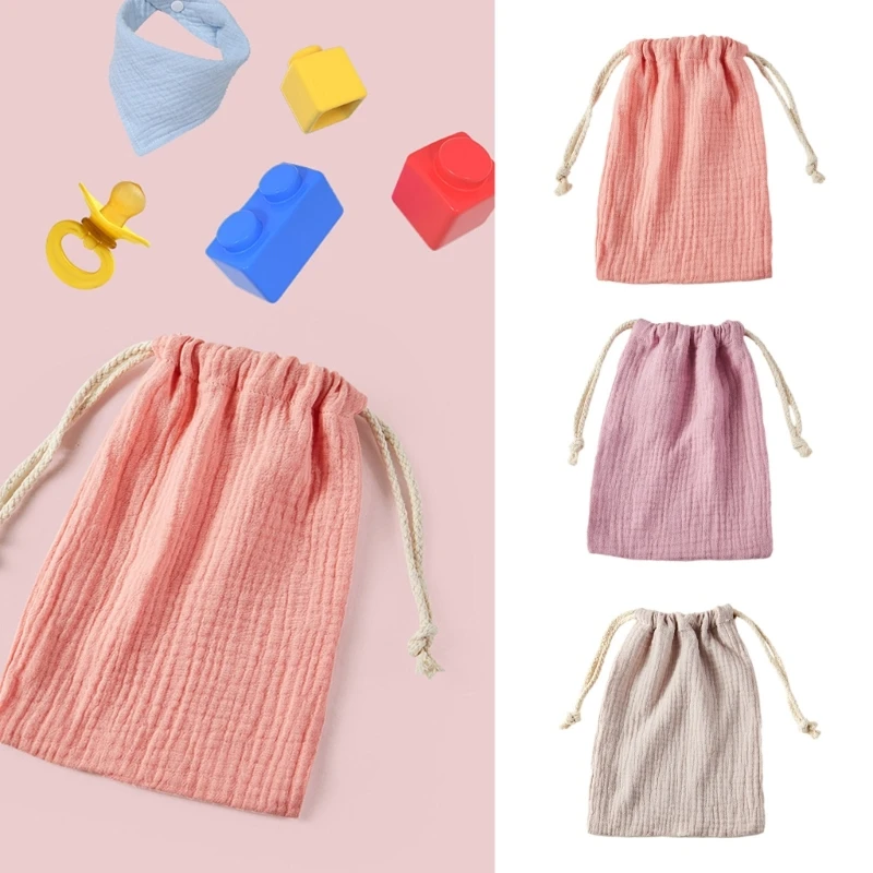 Drawstring Bag Cotton Baby Diaper Storage Solid Color Organiser Case Cover