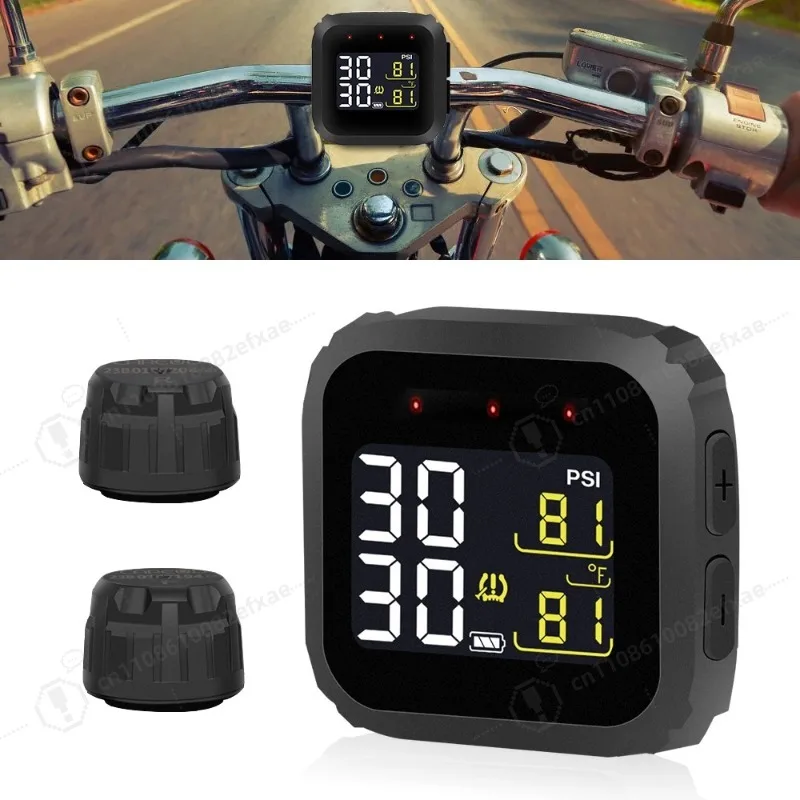 Motorcycle TPMS Tire Pressure Monitoring System 0-116psi/8bar M3 Thread Digital Display with 2 Sensors Moto Accessories