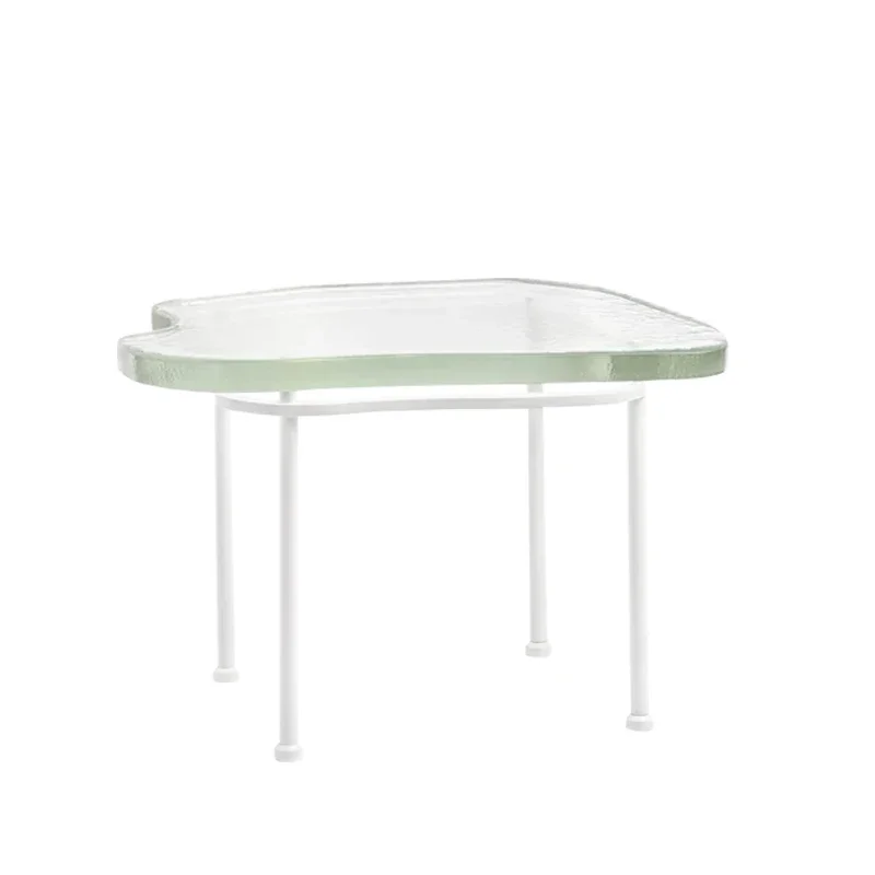 

A57 Italian minimalist transparent crystal glass coffee table living room household metal base special-shaped sofa side table